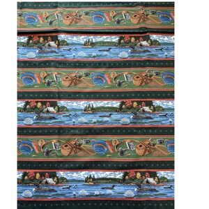 Vintage Cranston VIP Loon Lake Fishing Scenic Fabric Cotton USA Joan Messmore